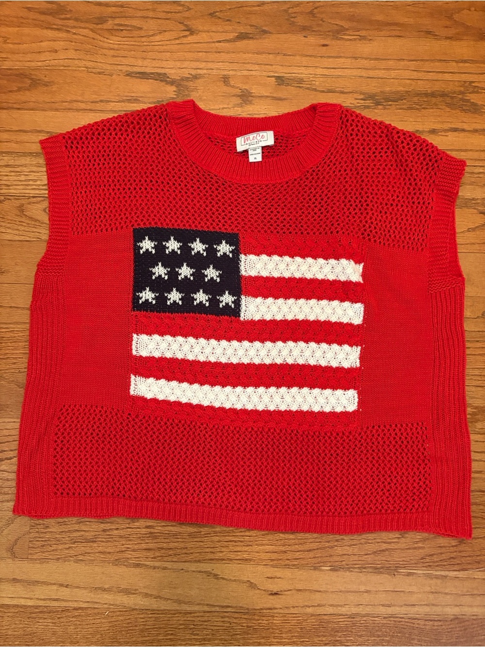 Red Knit Sweater with Flag Motif